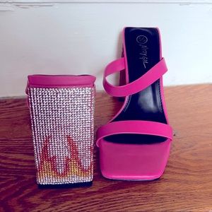 Nasty Gal pink rhinestone flame block heels
